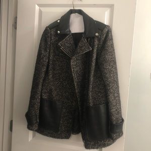 Maje wool coat with leather trim